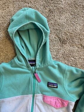 Patagonia Baby Micro D Snap-T Fleece Hoodie 3T Teal Colorblock